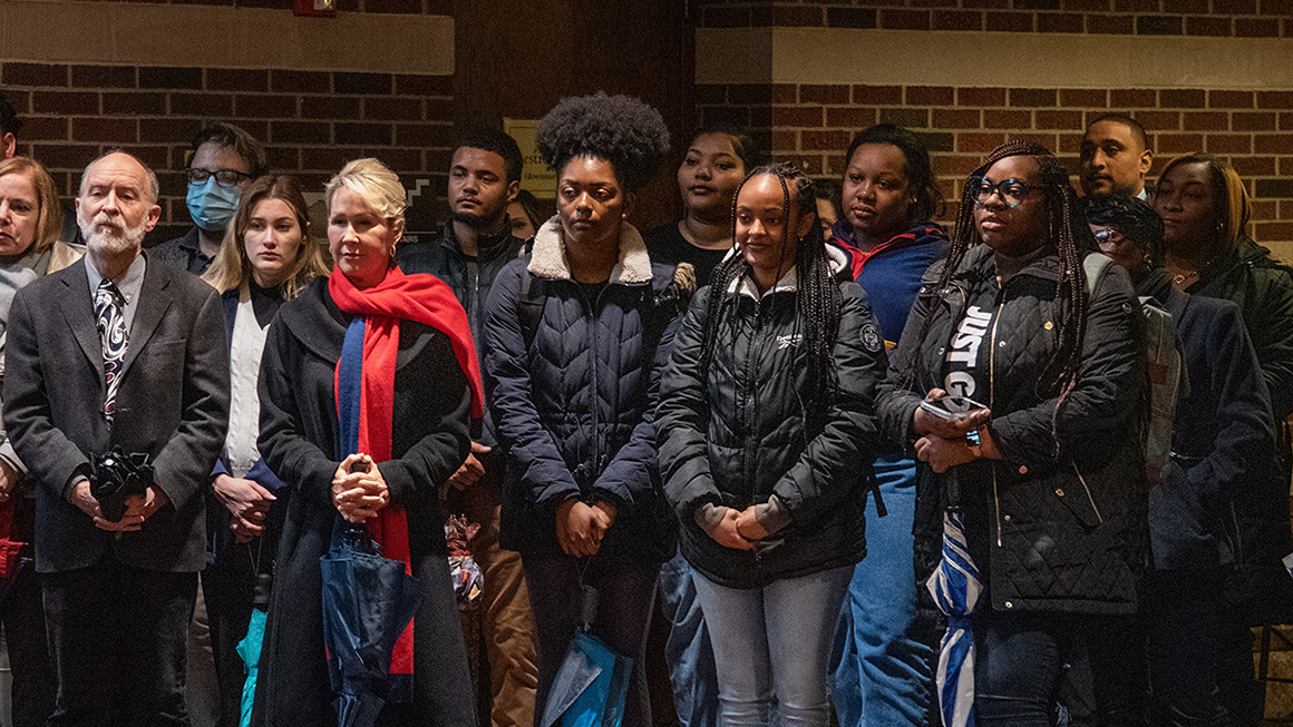 Leaders and participants engaged in the MLK 2023 Unity Walk at Duquesne University