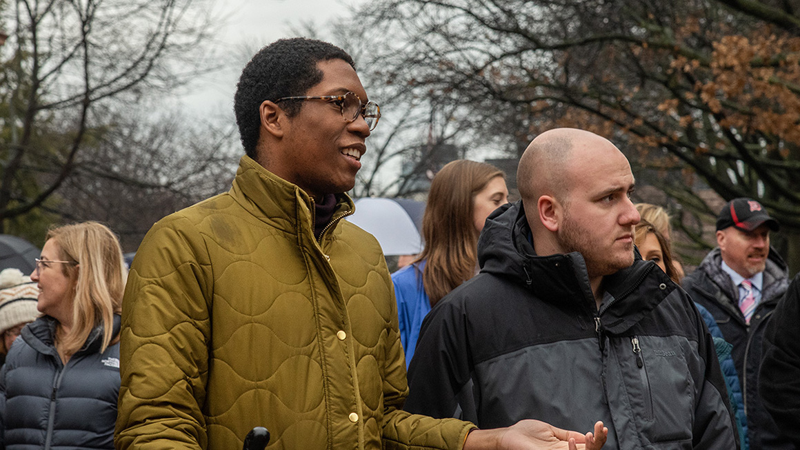 Leaders and participants engaged in the MLK 2023 Unity Walk at Duquesne University