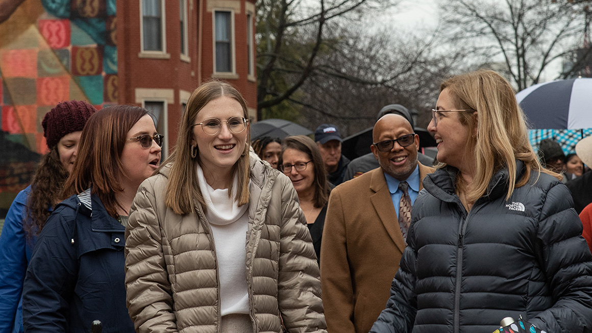 Leaders and participants engaged in the MLK 2023 Unity Walk at Duquesne University