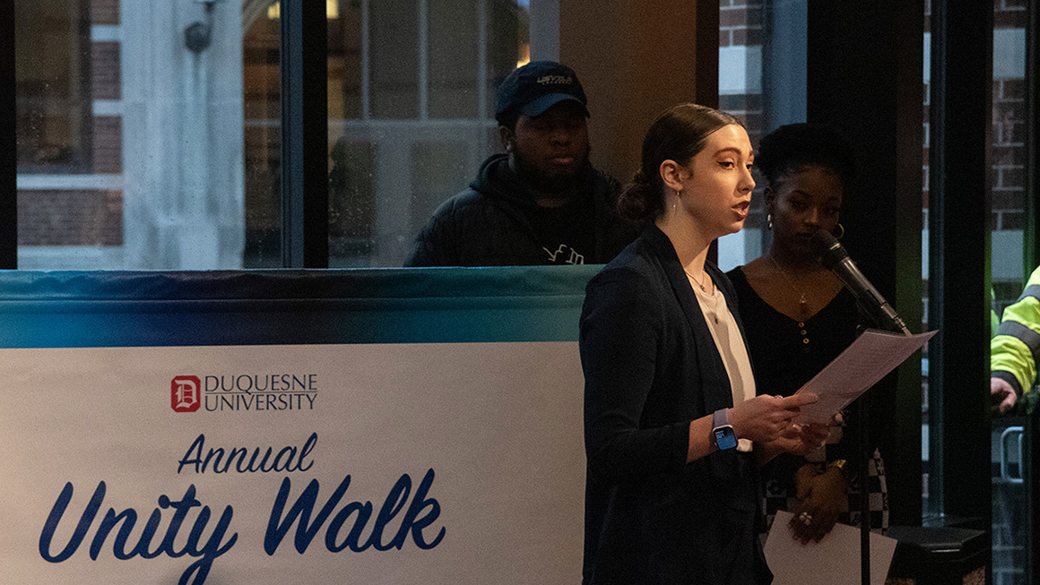 Leaders and participants engaged in the MLK 2023 Unity Walk at Duquesne University