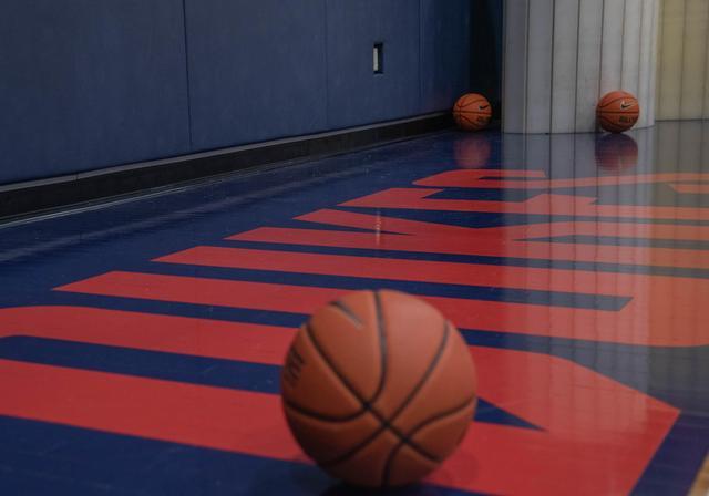 Basketballs on Duquesne court