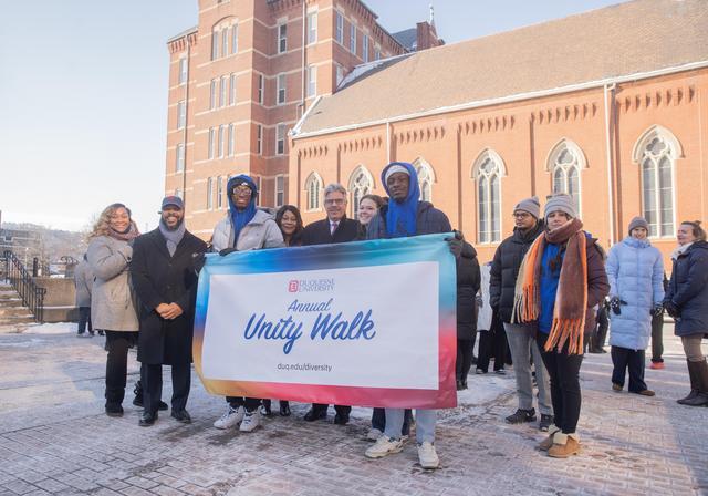 Participants at the MLK Unity Walk 2025 on the Duquesne campus