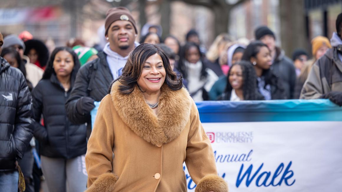 Crystal McCormick Ware leading the MLK Unity Walk 2026 participants