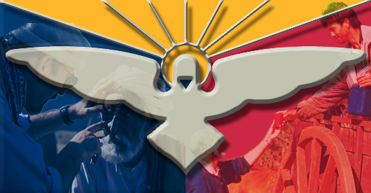 Spiritan Logo - a dove with hands reaching out to the dove