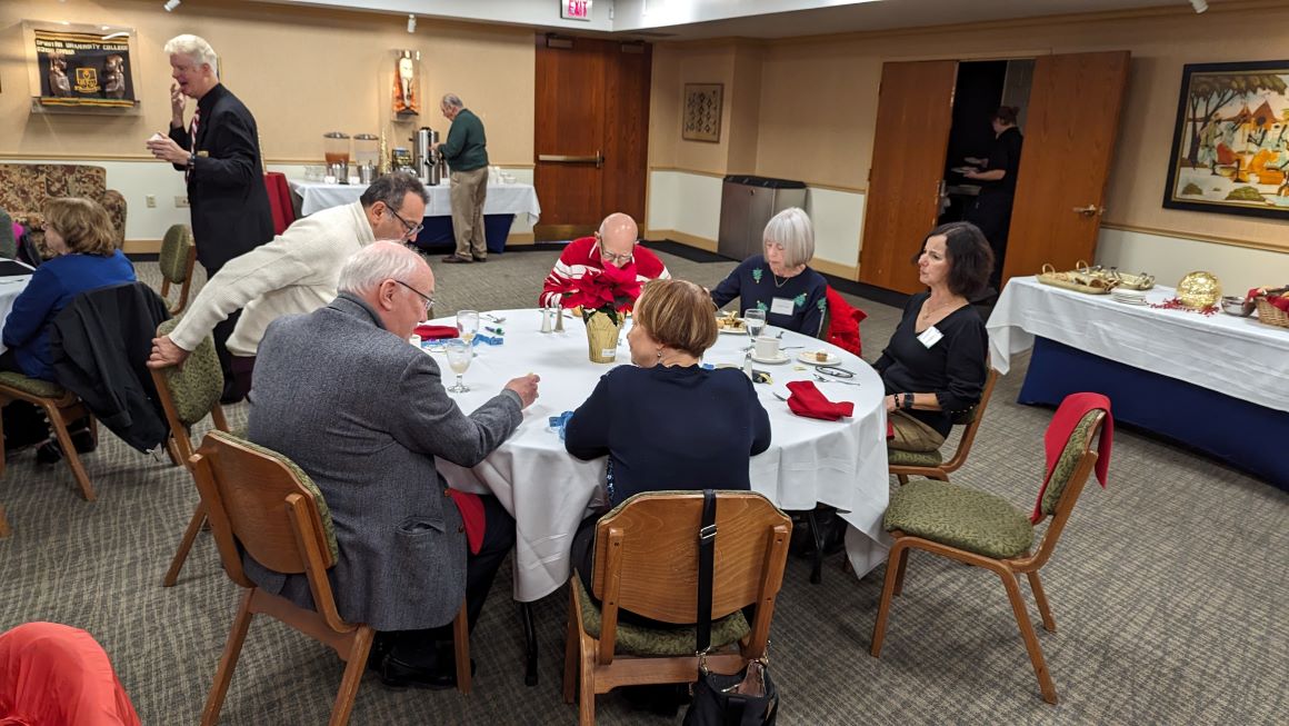 Enjoying friends at the Christmas luncheon. 