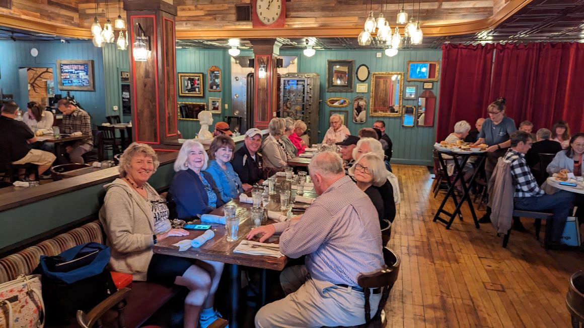 Enjoying each others company at a meal. 